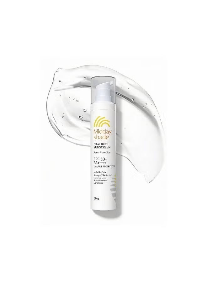 Midday Shade Clear Touch Sunscreen SPF 50+ – 50g | Invisible Finish Sunscreen for Acne-Prone Skin | Broad Spectrum UVA UVB Protection | Lightweight Daily Use - Image 1