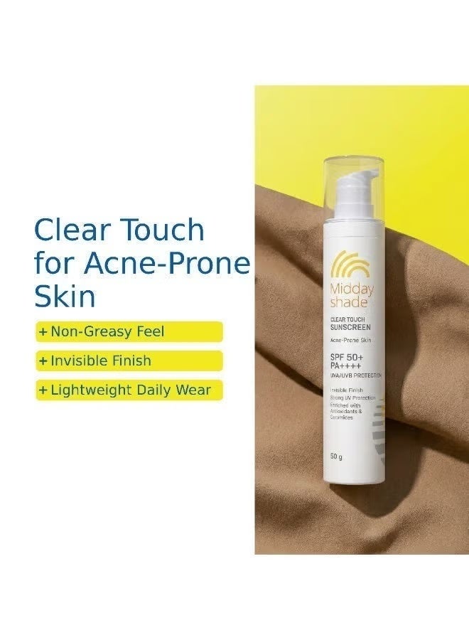 Midday Shade Clear Touch Sunscreen SPF 50+ – 50g | Invisible Finish Sunscreen for Acne-Prone Skin | Broad Spectrum UVA UVB Protection | Lightweight Daily Use - Image 5