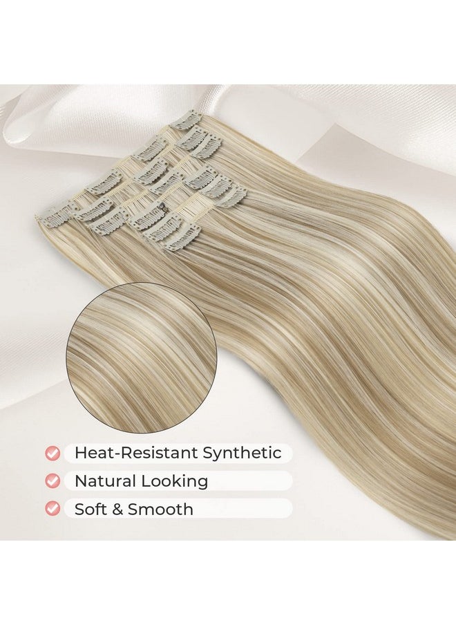 LONAI - Clip In Hair Extensions，Lonai 6Pcs Straight 24" Hair Extensions For Women，Heat Resistant Synthetic Hairpiecelight Blonde With White Blonde Highlights - Image 1