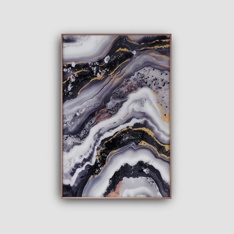 AL HUZAIFA FURNITURE Asher Wall Art In Tempered Glass, With Golden Frame - Image 1