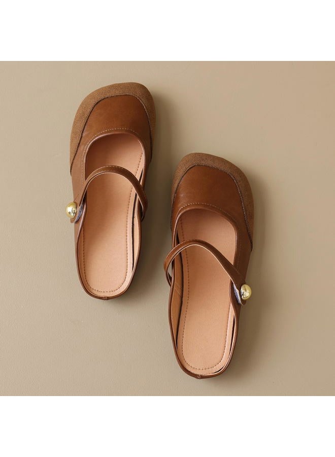 Dear Time Women's Closed Toe Flats Backless Mary Jane Slip on Shoes Comfortable Mules Brown Size 8 - Image 3