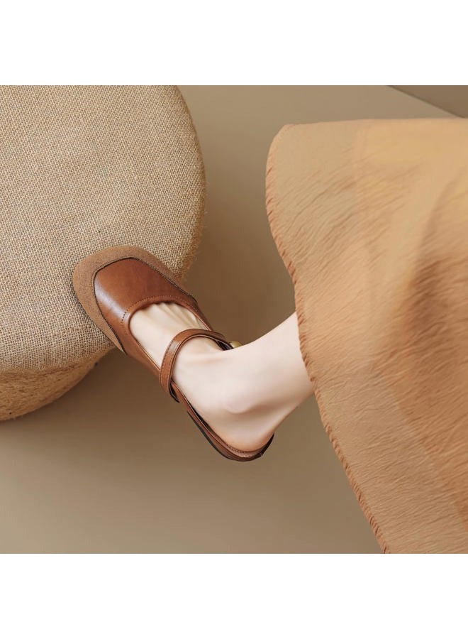 Dear Time Women's Closed Toe Flats Backless Mary Jane Slip on Shoes Comfortable Mules Brown Size 8 - Image 2