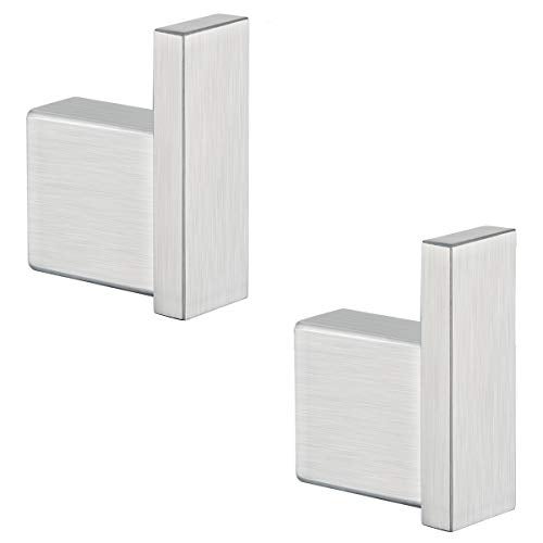 RANDOM Brushed Nickel Towel Hook for Bathroom Square Modern Wall Mounted Robe Hook Coat Hooks Wall Hook Contemporary Bath Towel Hooks SUS304 Stainless Steel (2 Pack).96009-8BS - Image 1
