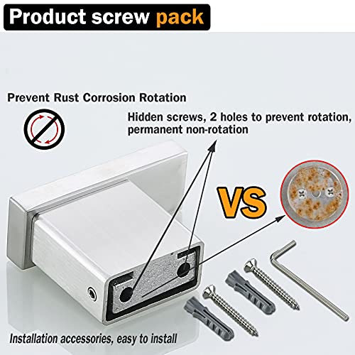 RANDOM Brushed Nickel Towel Hook for Bathroom Square Modern Wall Mounted Robe Hook Coat Hooks Wall Hook Contemporary Bath Towel Hooks SUS304 Stainless Steel (2 Pack).96009-8BS - Image 4