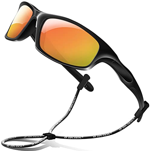 RIVBOS Kids (Age 3-8) Sunglasses with Strap Polarized UV Protection Flexible Rubber Shades for Boys Girls RBK003-3 Black Coating Lens - Image 1