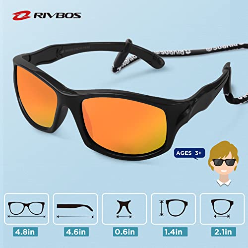 RIVBOS Kids (Age 3-8) Sunglasses with Strap Polarized UV Protection Flexible Rubber Shades for Boys Girls RBK003-3 Black Coating Lens - Image 5
