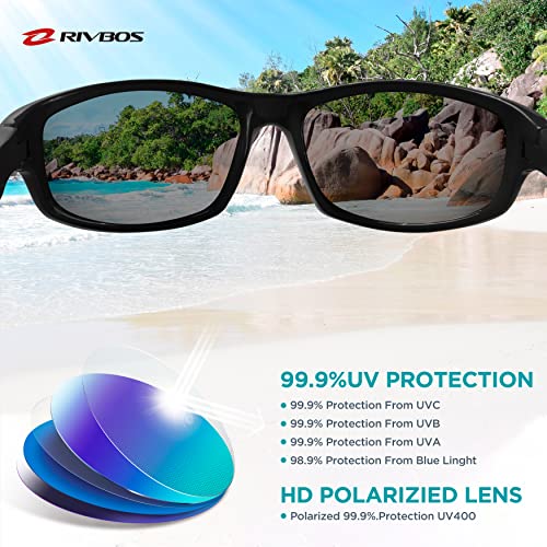 RIVBOS Kids (Age 3-8) Sunglasses with Strap Polarized UV Protection Flexible Rubber Shades for Boys Girls RBK003-3 Black Coating Lens - Image 3