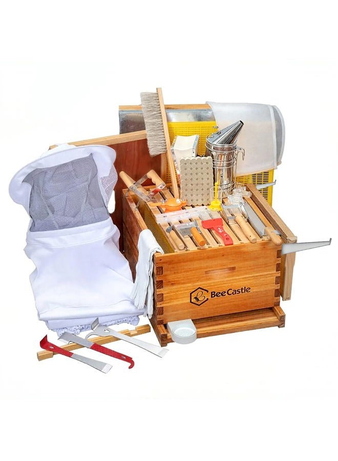 BeeCastle 8-Frame Bee Hives and Supplies Starter Kit,Beehive Kit Dipped in 100% Beeswax,Bee Keeping Supplies-all Beginners Kit includes Beekeeping Supplies Tool Set and Bee Suit. - Image 1