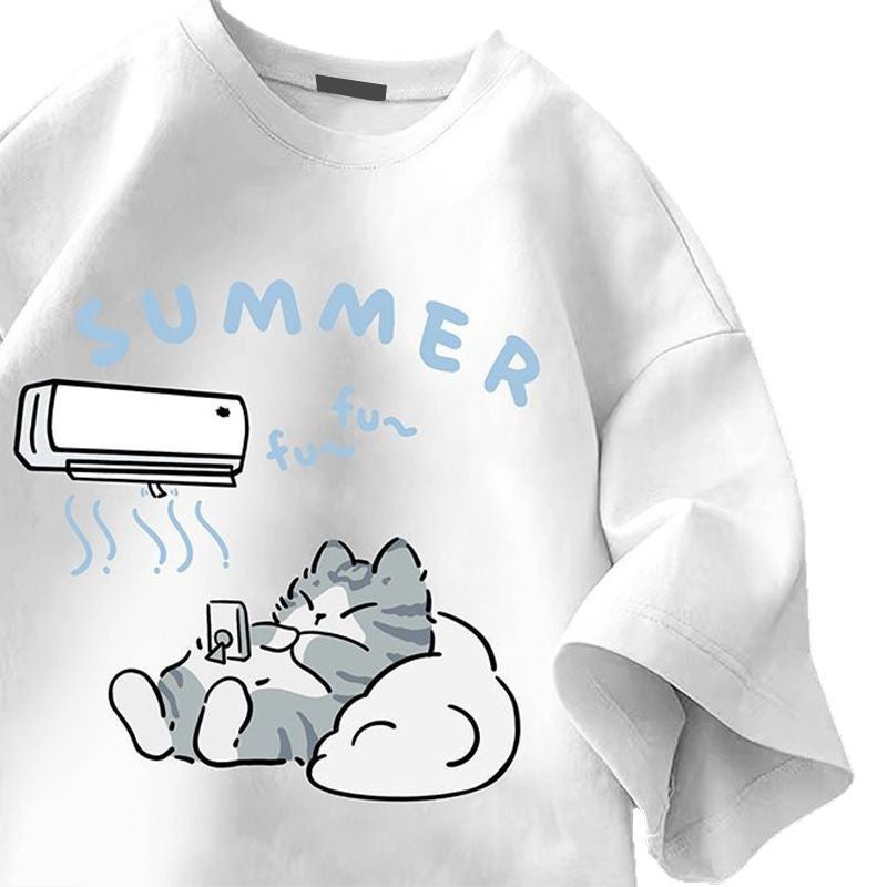 150Kg Plus Size Round Neck Printed Short Sleeve T-Shirt Couple Outfit Cute Easiest For Match Casual Top Trendy - Image 5
