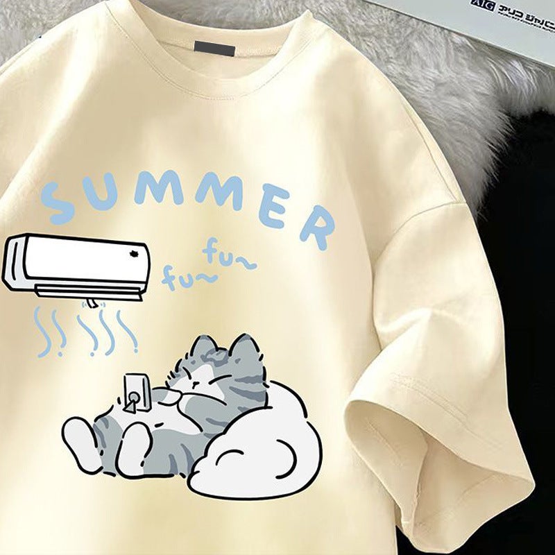 150Kg Plus Size Round Neck Printed Short Sleeve T-Shirt Couple Outfit Cute Easiest For Match Casual Top Trendy - Image 2