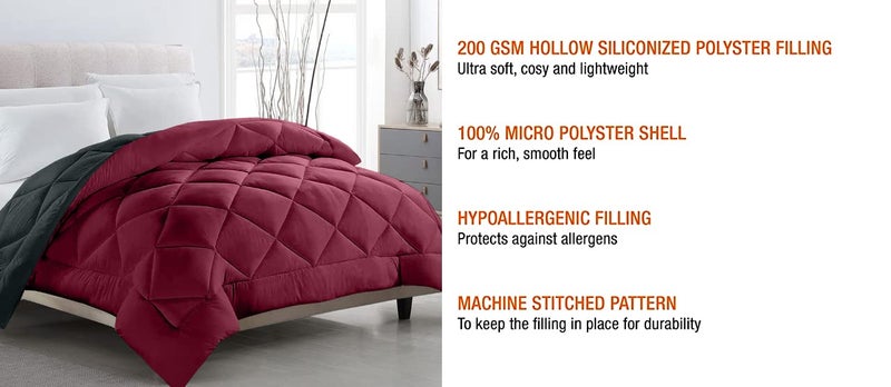 TUNDWAL'S TUNDWALS Microfiber Reversible Solid Extra Comfort Soft ComforterBlanket Double Bed 210 GSM Quilt Maroon Grey 1 Piece - Image 2