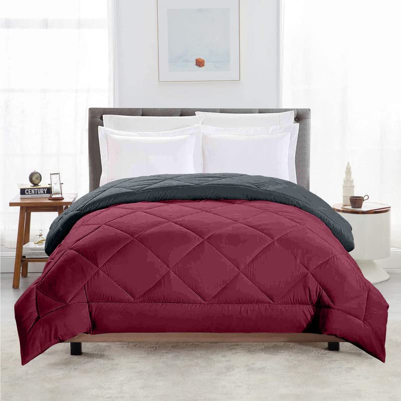 TUNDWAL'S TUNDWALS Microfiber Reversible Solid Extra Comfort Soft ComforterBlanket Double Bed 210 GSM Quilt Maroon Grey 1 Piece - Image 1