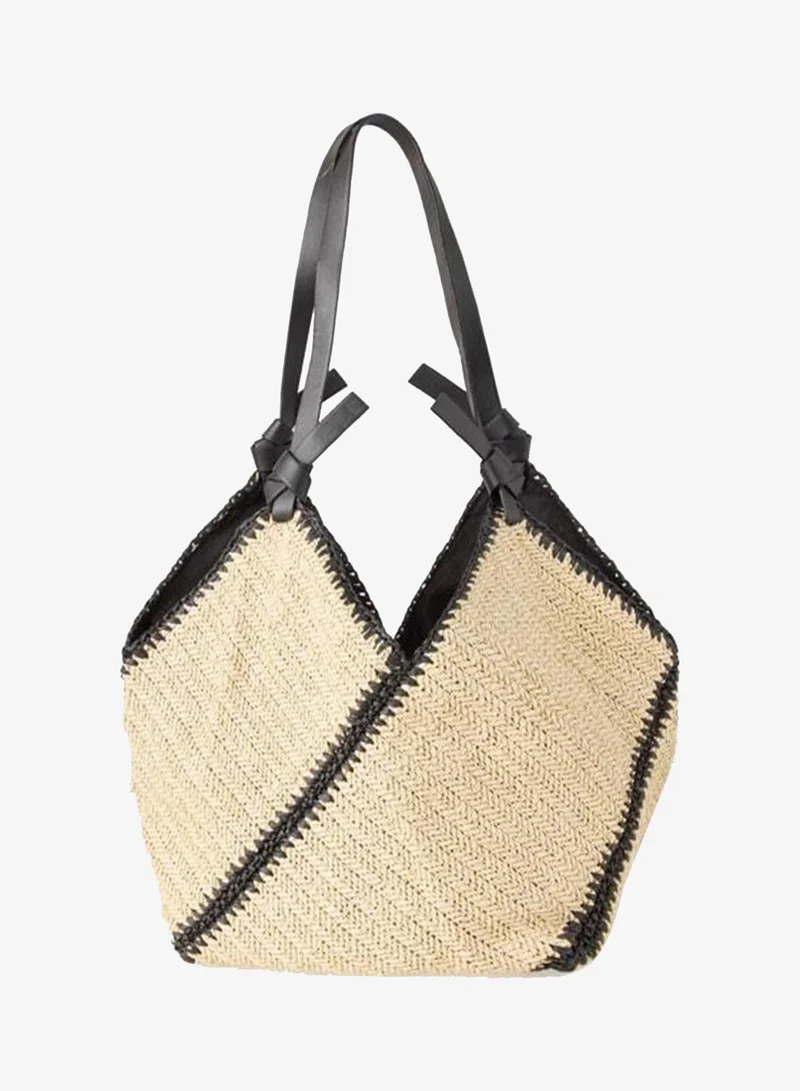Beige straw-style hand and shoulder bag.