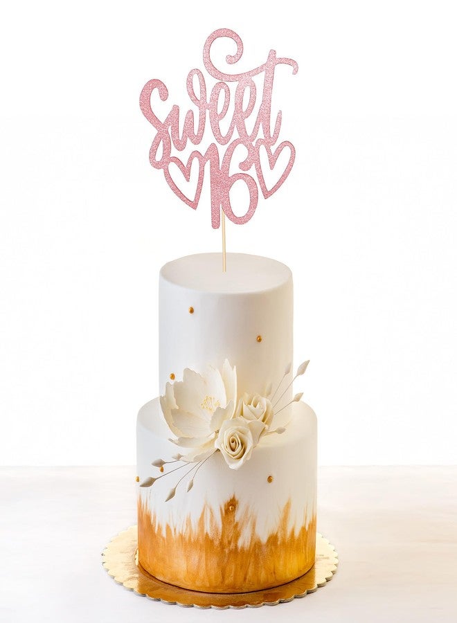 Ymapinc Glitter Sweet 16 Party Decorations for Girls, Rose Gold Sweet 16 Cake Topper, Birthday Supplies, Rose Gold Cake Decorations & Party Favors for Birthday/Anniversary Theme Parties - Image 1