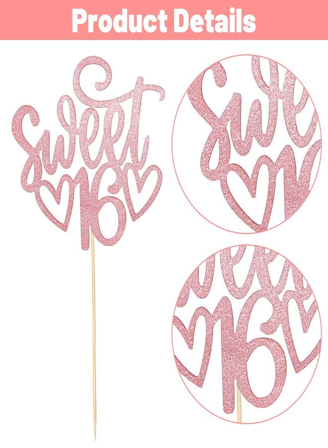 Ymapinc Glitter Sweet 16 Party Decorations for Girls, Rose Gold Sweet 16 Cake Topper, Birthday Supplies, Rose Gold Cake Decorations & Party Favors for Birthday/Anniversary Theme Parties - Image 3