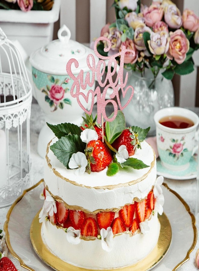 Ymapinc Glitter Sweet 16 Party Decorations for Girls, Rose Gold Sweet 16 Cake Topper, Birthday Supplies, Rose Gold Cake Decorations & Party Favors for Birthday/Anniversary Theme Parties - Image 4