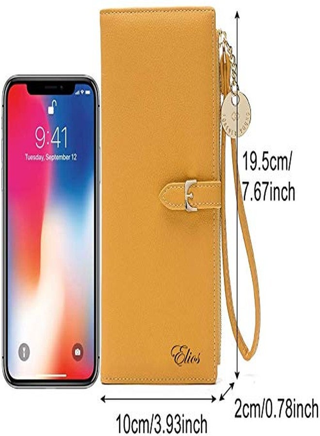 Elios Women Long Soft Leather Wallet Zip Purse Multifunction Organizer Card Holder Clutch with Phone Pocket (Yellow) - Image 4