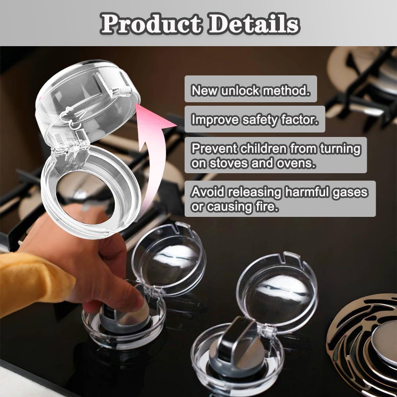 Mecefeno Stove Knob Safety Covers, Gas Stove Knob Locks with Adhesive Universal Size Oven Knob Covers for Child Safety Gas Stove Knob Covers Baby Pet Child Proof Stove Knob Covers - 6pcs Clear - Image 3
