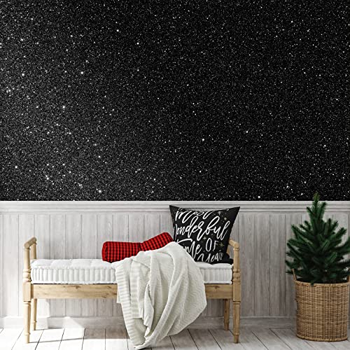 CHIHUT Glitter Black Wallpaper 15.7''x100'' Peel and Stick Wallpaper Self Adhesive Removable Black Glitter Wallpaper Stick and Peel for Bedroom Walls Fabric Contact Paper for Cabinets Drawer Dresser - Image 2