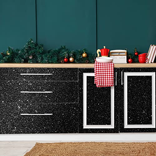CHIHUT Glitter Black Wallpaper 15.7''x100'' Peel and Stick Wallpaper Self Adhesive Removable Black Glitter Wallpaper Stick and Peel for Bedroom Walls Fabric Contact Paper for Cabinets Drawer Dresser - Image 4