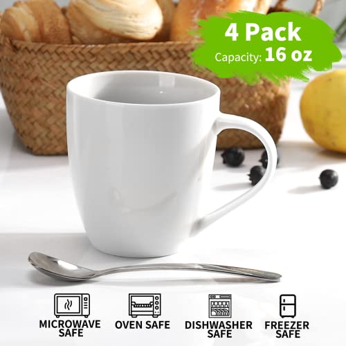 Mfacoy White Coffee Mugs Set of 4, 16 Ounce Mug with Handles, Ceramic Coffee Cups, Porcelain Mugs Sets, Large Coffee Mugs for Coffee, Tea, Hot Cocoa, Milk, Microwave and Dishwasher Safe - Image 4