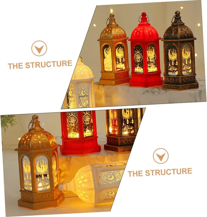 HANABASS 2pcs Festival Party Lamp Chic Decor Lighting Layout Table Ramadan Kids Ornaments Decoration with Tree Night Home Tabletop Lanterns Gifts Golden Style Props Eid Patterns LED - Image 4