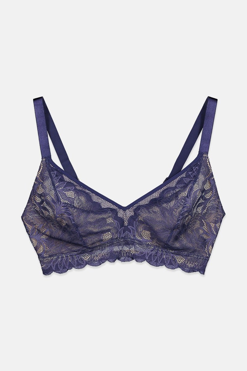 Tchibo حمالة صدر نسائية بدون حشوة مع سلك داعم من الدانتيل، زرقاء - Image 1