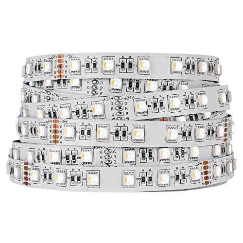 BTF-LIGHTING 5050 RGBW RGB+Warm White(2700K-3000K) 4 Colors in 1 LED Tape Light DC24V 5m 16.4ft 60LED/m Multi-Colored IP30 White 12mm PCB for Bedroom Kitchen Home Decoration(No Adapter or Controller) - Image 1