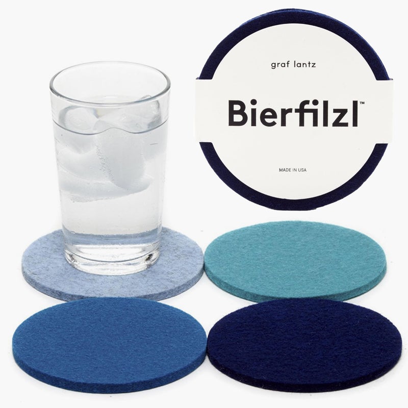 Graf Lantz Bierfilzl Merino Wool Round Coasters Set of 4 Ocean 4 Circles Absorbs 30 of Weight German Wool Heat Resistant Sustainable Reusable Home Decor Coffee Table Decor