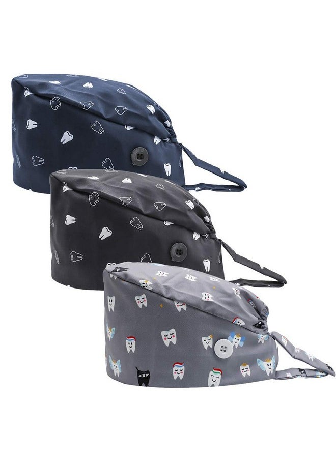 CHUANGLI - 3Pcs Gourdshaped Working Caps With Upgrade Sweatband Adjustable Hats Head Cover Womenmen (B23 Tooth Gray Black Navy) - Image 1