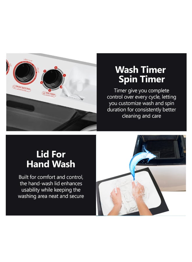 Daewoo 13kg Washer and 8kg Spin, Semi-Automatic washing machine, Wash And Spin Timer, Drain Selector, Water Inlet Selecter Left / Right, Quick Wash, Magic Filter Anti-Rust Body Year Warranty-Korean brand - Image 5