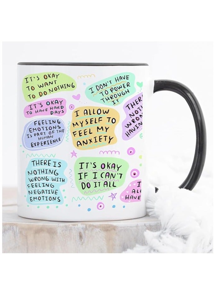 PRINTSHOP4ME Self-Care Coffee Mug for Women - Start Your Day with Inspiration - 11 Oz Motivational Mug with Daily Affirmations - Novelty Gift for Mental Health Awareness (Black Handle)  - Image 4