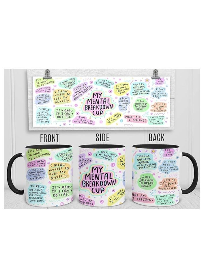 PRINTSHOP4ME Self-Care Coffee Mug for Women - Start Your Day with Inspiration - 11 Oz Motivational Mug with Daily Affirmations - Novelty Gift for Mental Health Awareness (Black Handle)  - Image 3