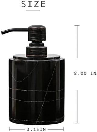Jimei Black Marble Soap Dispenser Hand Or Dish For Bathroom & Kitchen Sink - Decorative Natural Marble Stone Liquid Soap/Lotion Dispenser - Stainless Steel Soap Dispenser Easy-Glide Pump - Refillable