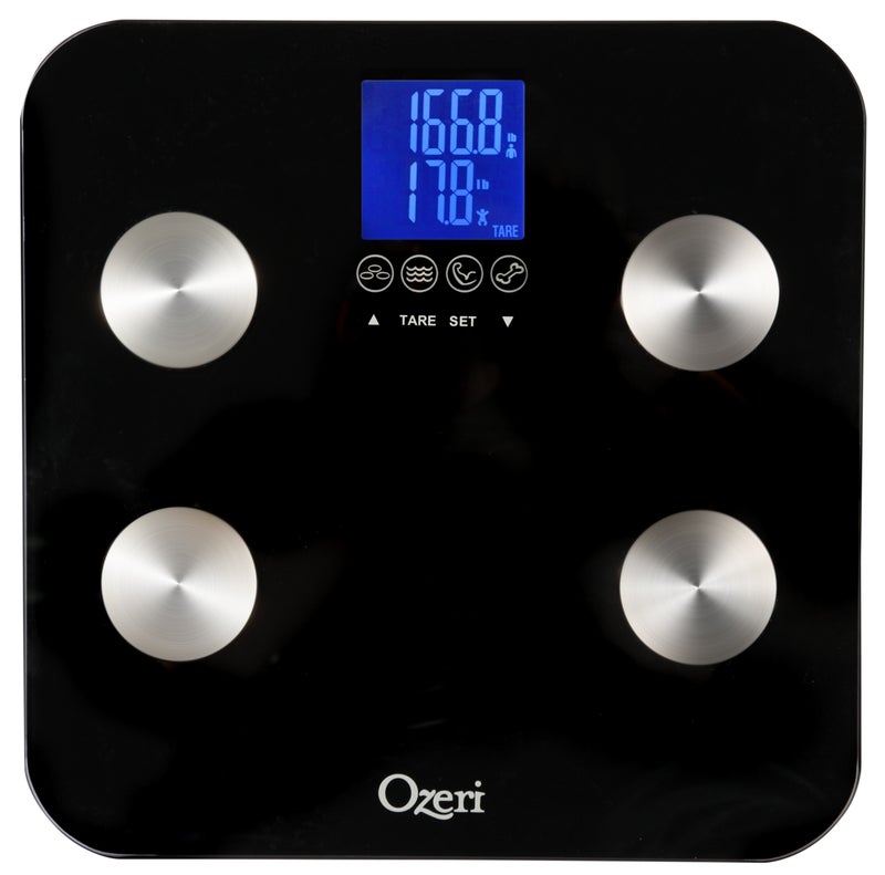 Ozeri Touch 440 lbs Total Body Weight Scale Body Fat Muscle Bone Weight Hydration Auto Recognition Bath Scale with Infant Tare
