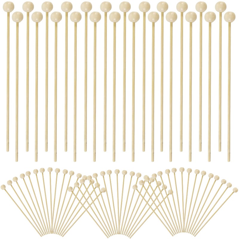 YOOHUA 100PCS 6inch Rock Candy Sticks with Ball Wood Swizzle Sticks Wood Cake Sticks Drink Stirrer Sticks for Hard Rock Candy