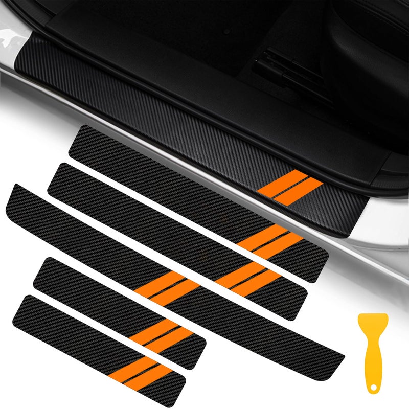 YOSRTER 5PCS Door Sill Guard Decoration Stickers for Dodge Charger Challenger Durango Journey Universal Fit to All Dodge Cars Fiber Leather Door Sill Protector Orange Trim - Image 3