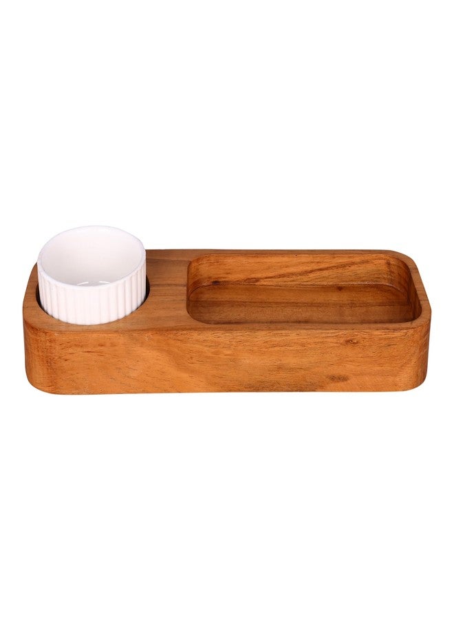 GoCraft Acacia Wood Partition Serving Platter - 12 x 4 Inch - with Ceramic Dip Bowl | Rustic Wooden Snack Tray with Sectioned Compartments for Chips, Nachos, Cheese, Fruits, Appetizer | Natural Finish - Image 3