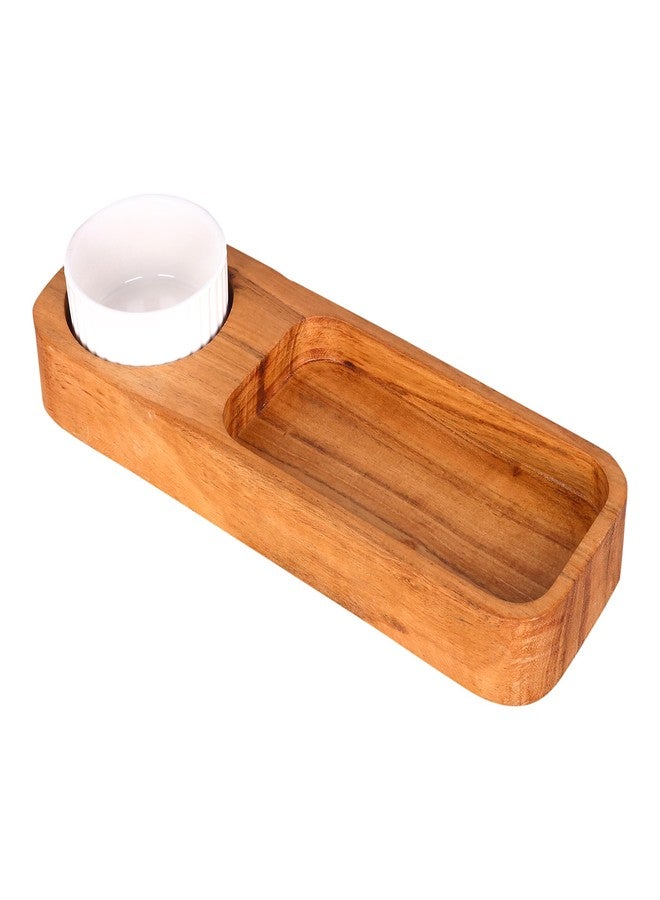 GoCraft Acacia Wood Partition Serving Platter - 12 x 4 Inch - with Ceramic Dip Bowl | Rustic Wooden Snack Tray with Sectioned Compartments for Chips, Nachos, Cheese, Fruits, Appetizer | Natural Finish - Image 1