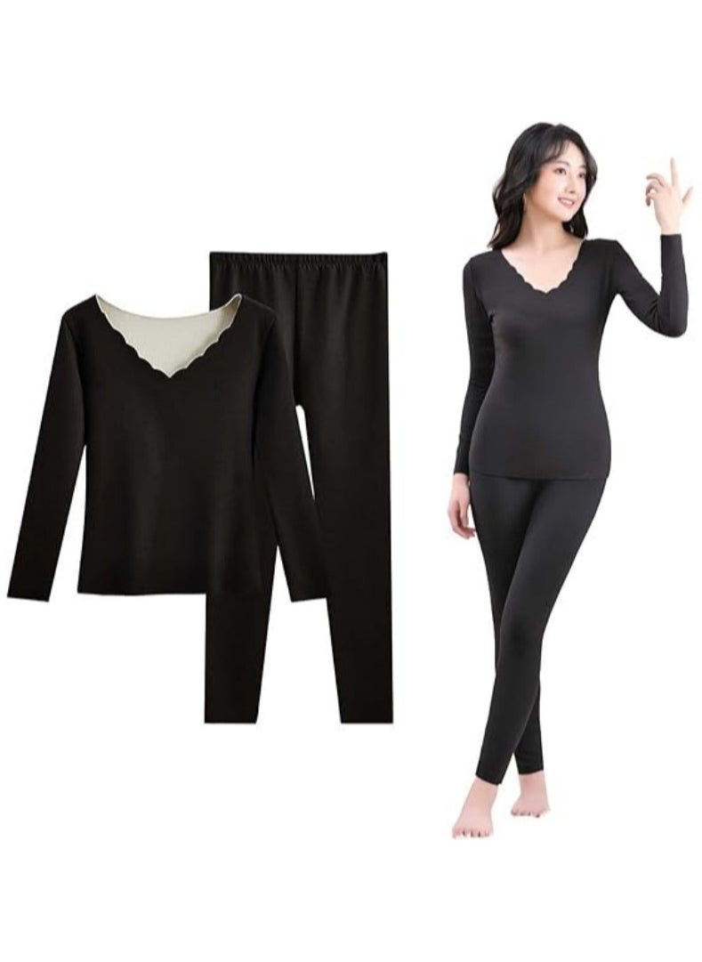 AUTOYSUR Thermal Underwear for Women Long Johns, Underwear Women Base Layer Tops & Bottoms for Women Cold Weather (Black)  - Image 2