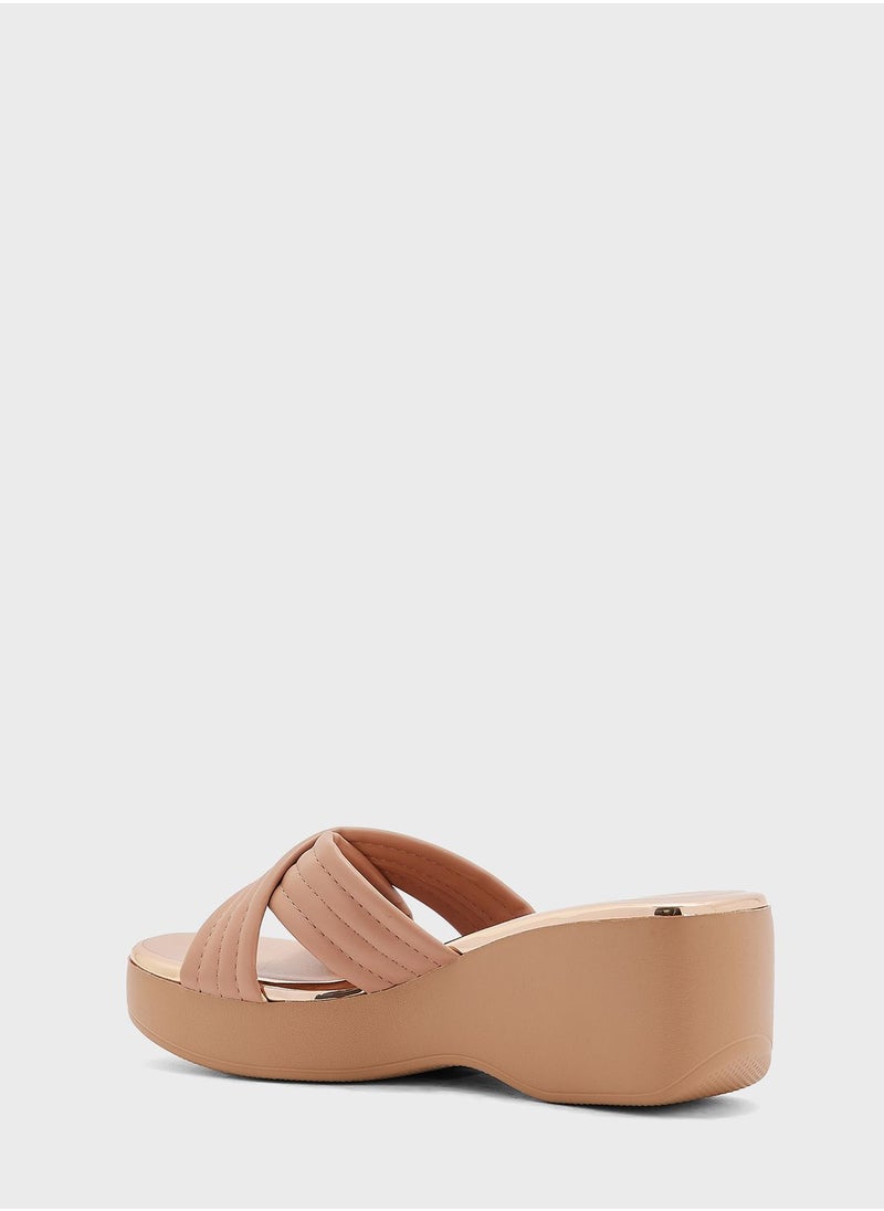 Beira Rio - Celeste Cross Strap Wedge High Heel Sandals - Image 1