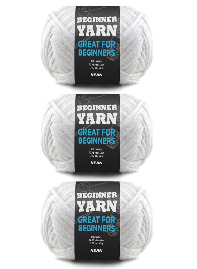 HEJIN 3x60g White Yarn for Crocheting and Knitting;3x66m (72yds) Cotton Yarn for Beginners with Easy-to-See Stitches;Worsted-Weight Medium #4;Cotton-Nylon Blend Yarn for Beginners Crochet Kit Making - Image 1