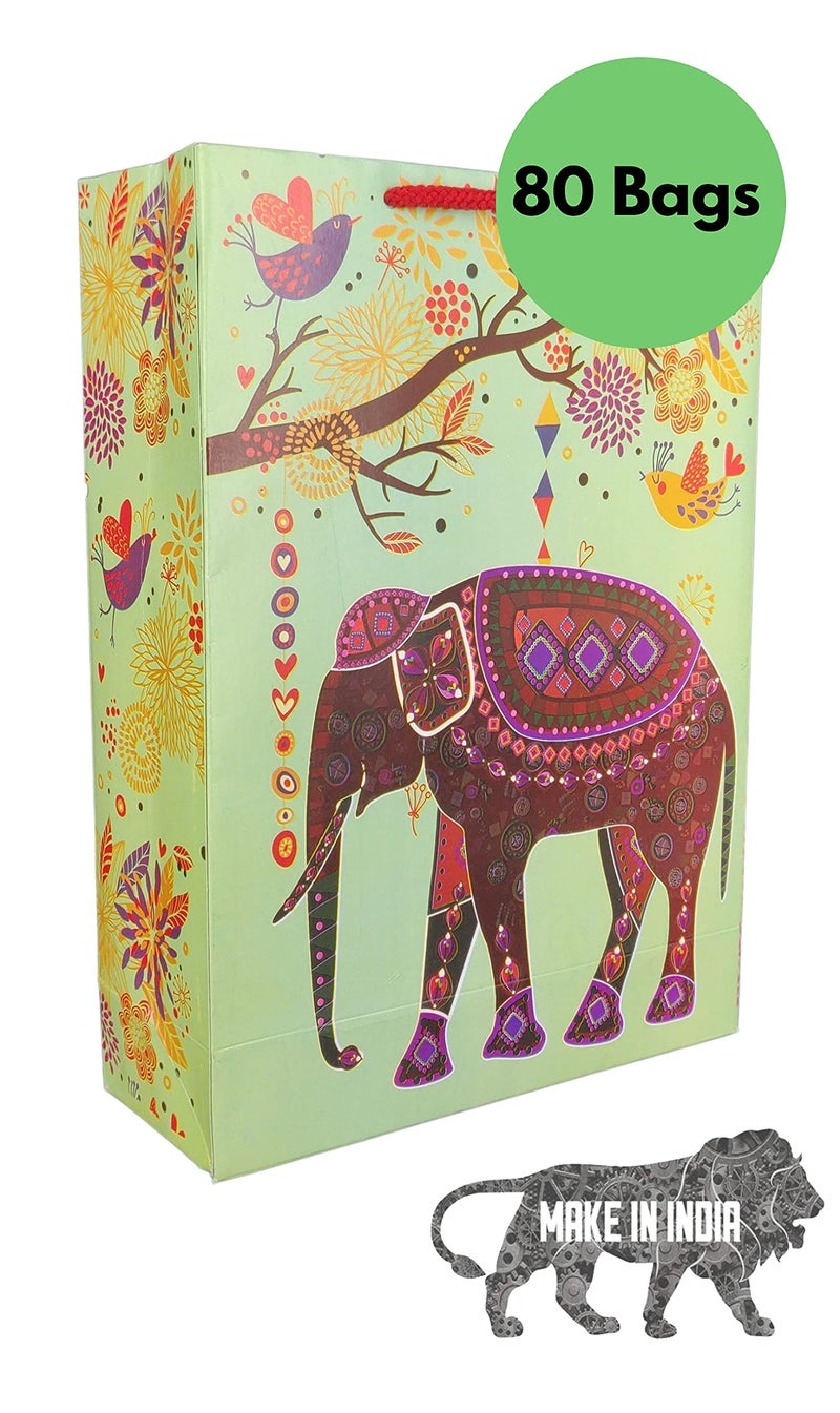 Arrow Paper Bags Elephant Design Gift Bags For Gifting, Weddings, Birthday, Holiday Presents (28Cm X 20 Cm X 7.5 Cm, Pack Of 80),Multi-Coloured - Image 3