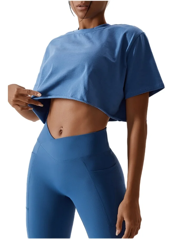 كون.يوغا KAWN YOGA Womens Loose Fit Crop Top Short Sleeves