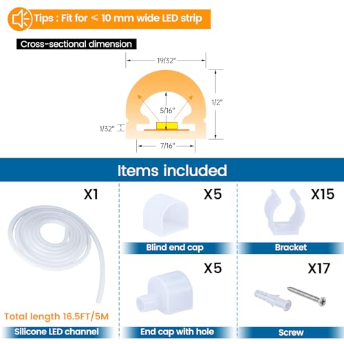 Muzata 16.5FT/5M Silicone LED Channel IP67 Waterproof Flexible Bendable Diffuser Channel fit Neon LED Strips Width up to 11MM USC2 5M - Image 5