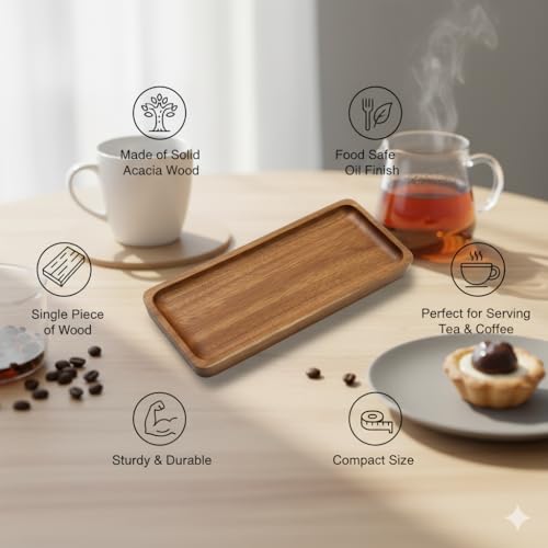 Duadecor Wooden Serving Tray for Tea & Coffee | Handcrafted Acacia Wood Platter for Breakfast, Snacks, Drinks | Lightweight & Durable | Kitchen & Dining Decor Tray (Platter) - Image 4