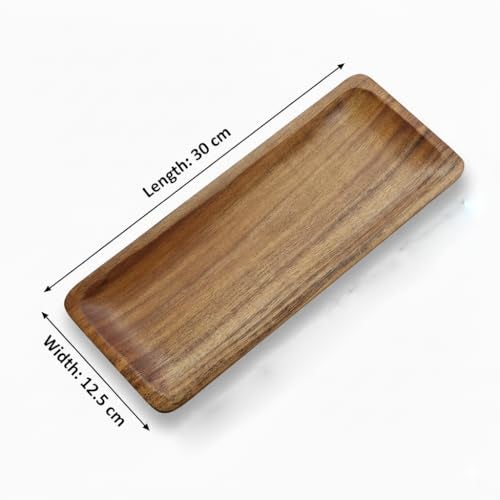 Duadecor Wooden Serving Tray for Tea & Coffee | Handcrafted Acacia Wood Platter for Breakfast, Snacks, Drinks | Lightweight & Durable | Kitchen & Dining Decor Tray (Platter) - Image 3