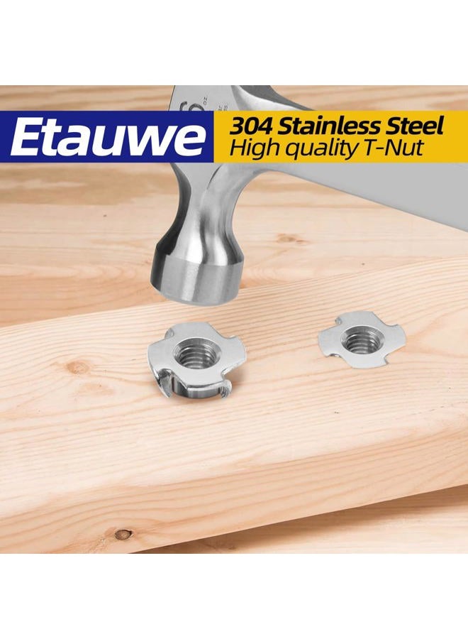 Etauwe 1/4"-20 T-Nuts 304 Stainless Steel, 4-Pronged Tee Nut for Wood, Rock Climbing Holds, Furniture, 25 PCS - Image 5