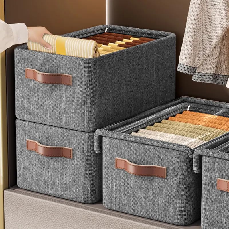 ZSIGNS Wardrobe Clothes Storage Box With Cover Steel Frame Storage Box Clothes Sorting Storage Box Space Saving Storage Organizer Of Closet Bedroom Home Dorm Bedroom Accessories PACK OF 2 - Image 3