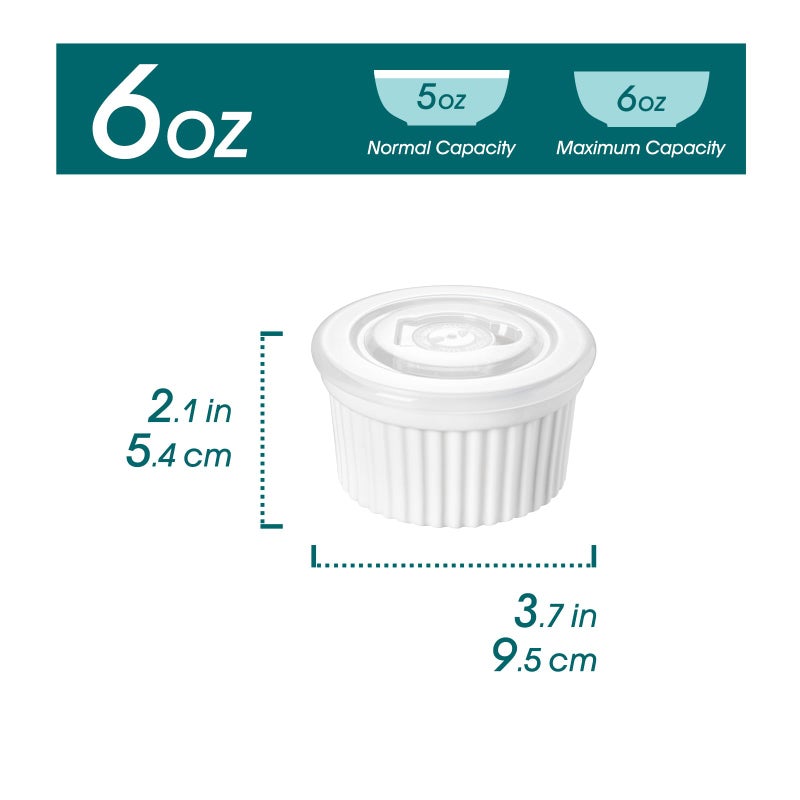 vancasso 6 oz Ramekins with Lid, Porcelain Creme Brulee Souffle Dishes, White Pudding Custard Cups Ramiken for Baking, Dishwasher and Oven Safe, Set of 6 - Image 2